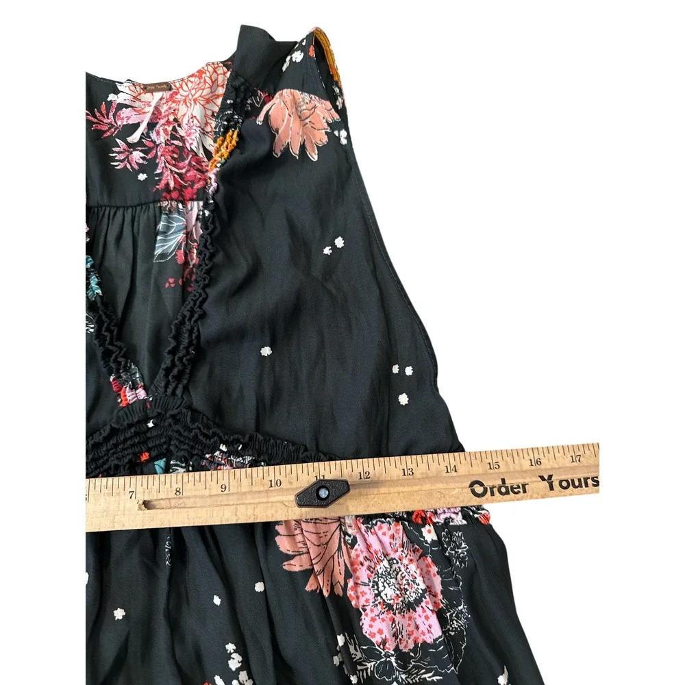 Free People‎ Floral Polka Dot Tunic Women Size S Black Boho Babydoll